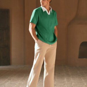 HIMLAND Polo à manches courtes homme, coupe ample et décontractée, en tissu tissé, design mode jeune, convient pour un usage quotidien