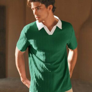 HIMLAND Polo à manches courtes homme, coupe ample et décontractée, en tissu tissé, design mode jeune, convient pour un usage quotidien