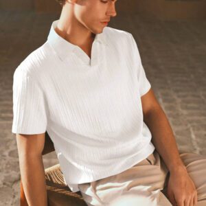 HIMLAND Polo à manches courtes homme, coupe ample et décontractée, en tissu tissé, design mode jeune, convient pour un usage quotidien