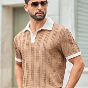 HIMLAND Polo à manches courtes homme, coupe ample et décontractée, en tissu tissé, design mode jeune, convient pour un usage quotidien