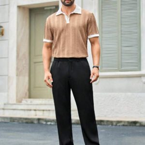 HIMLAND Polo à manches courtes homme, coupe ample et décontractée, en tissu tissé, design mode jeune, convient pour un usage quotidien