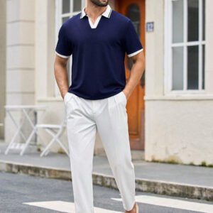 HIMLAND Polo à manches courtes homme, coupe ample et décontractée, en tissu tissé, design mode jeune, convient pour un usage quotidien
