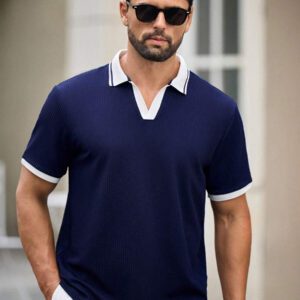 HIMLAND Polo à manches courtes homme, coupe ample et décontractée, en tissu tissé, design mode jeune, convient pour un usage quotidien