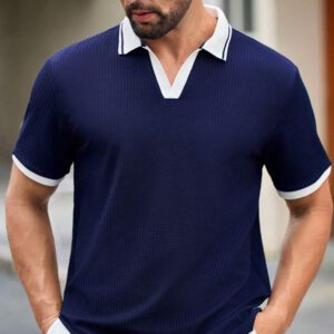 HIMLAND Polo à manches courtes homme, coupe ample et décontractée, en tissu tissé, design mode jeune, convient pour un usage quotidien