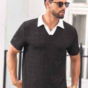 HIMLAND Polo à manches courtes homme, coupe ample et décontractée, en tissu tissé, design mode jeune, convient pour un usage quotidien