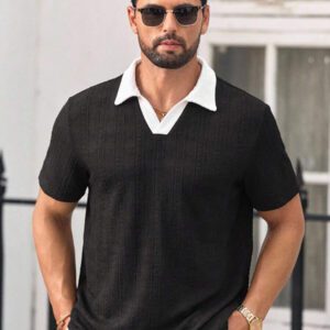 HIMLAND Polo à manches courtes homme, coupe ample et décontractée, en tissu tissé, design mode jeune, convient pour un usage quotidien