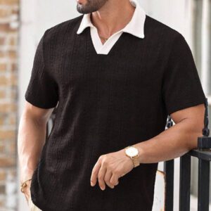HIMLAND Polo à manches courtes homme, coupe ample et décontractée, en tissu tissé, design mode jeune, convient pour un usage quotidien