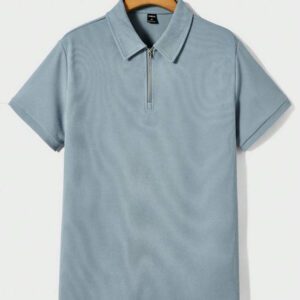HIMLAND Polo à manches courtes en tricot de couleur unie pour homme, pour un usage quotidien et décontracté
