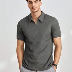 HIMLAND Polo à manches courtes en tricot de couleur unie pour homme, pour un usage quotidien et décontracté