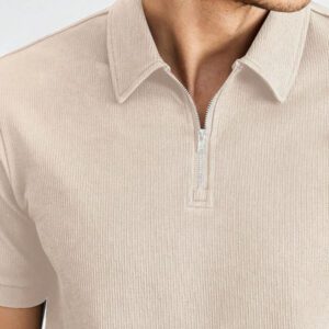 HIMLAND Polo à manches courtes en tricot de couleur unie pour homme, pour un usage quotidien et décontracté