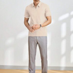 HIMLAND Polo à manches courtes en tricot de couleur unie pour homme, pour un usage quotidien et décontracté