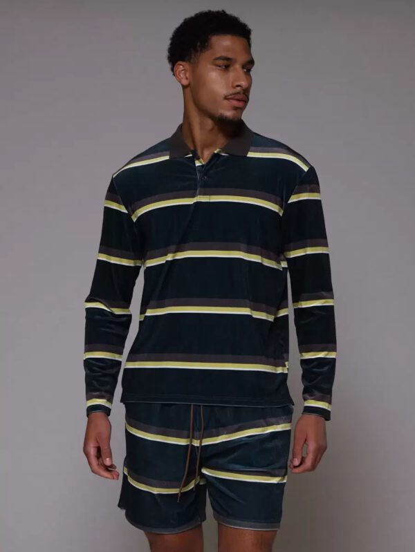 Musero Chemise de rugby à manches longues boutonnée oversize à rayures en velours uniquement – Image 2