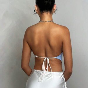 Glamine Pull tricoté à nœud papillon au dos, style d'écharpe de plage rayée, convient pour le printemps et l'été, femmes