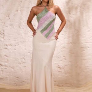 Glamine Pull tricoté à nœud papillon au dos, style d'écharpe de plage rayée, convient pour le printemps et l'été, femmes