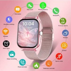 2025 Montre connectée pour femmes, multifonctionnelle avec alerte de notification/appel sans fil/alarme, tracker de fitness avec plusieurs modes sportifs, prévisions météorologiques, design à la mode