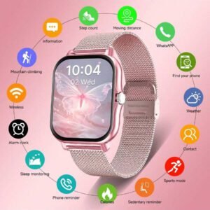 2025 Montre connectée pour femmes, multifonctionnelle avec alerte de notification/appel sans fil/alarme, tracker de fitness avec plusieurs modes sportifs, prévisions météorologiques, design à la mode