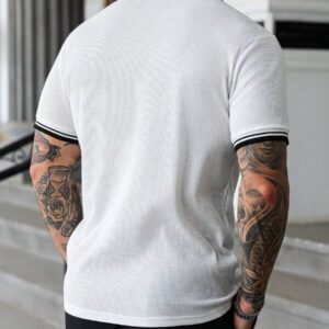 Manfinity Homme Polo à rayures à manches courtes en tissu texturé pour hommes, pour le travail/les déplacements
