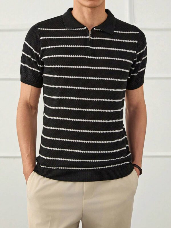 RueChic Polo à demi-zip régulier pour homme tricoté avec rayures texturées – Image 5