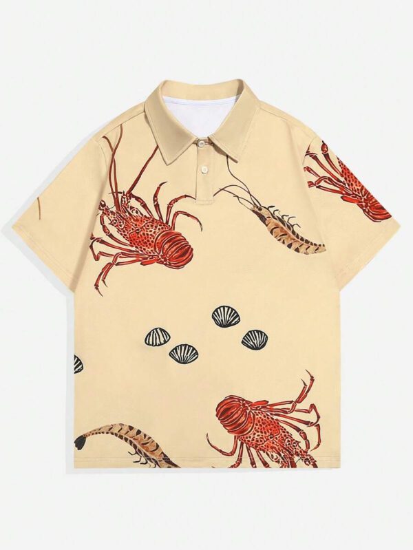ROMWE MEN Prep Chemise polo à manches courtes décontractée avec imprimé homard, pour l'été – Image 2