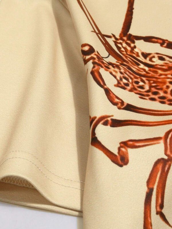 ROMWE MEN Prep Chemise polo à manches courtes décontractée avec imprimé homard, pour l'été – Image 5