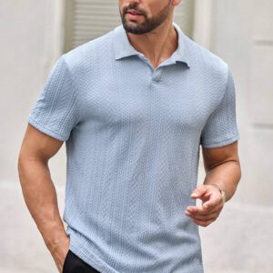 HIMLAND Polo à manches courtes décontracté en tricot jacquard coupe régulière, convient pour un port quotidien