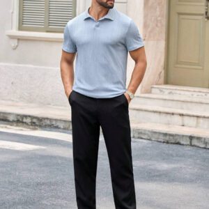 HIMLAND Polo à manches courtes décontracté en tricot jacquard coupe régulière, convient pour un port quotidien