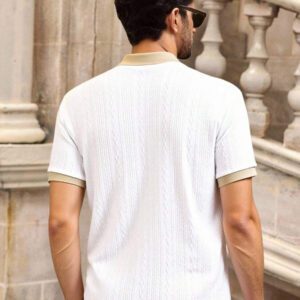 HIMLAND Polo à manches courtes décontracté en tricot jacquard coupe régulière, convient pour un port quotidien