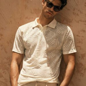 HIMLAND Polo à manches courtes décontracté en tricot jacquard coupe régulière, convient pour un port quotidien