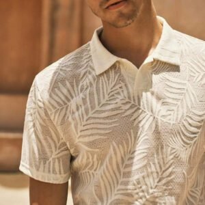 HIMLAND Polo à manches courtes décontracté en tricot jacquard coupe régulière, convient pour un port quotidien