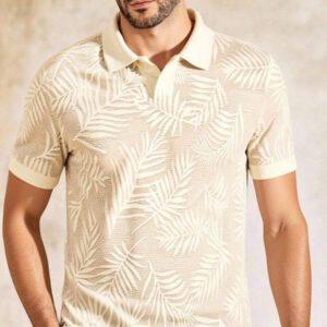HIMLAND Polo à manches courtes décontracté en tricot jacquard coupe régulière, convient pour un port quotidien