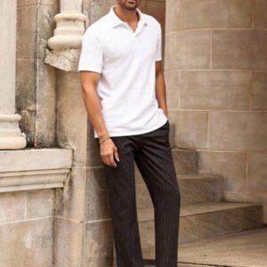 HIMLAND Polo à manches courtes décontracté en tricot jacquard coupe régulière, convient pour un port quotidien
