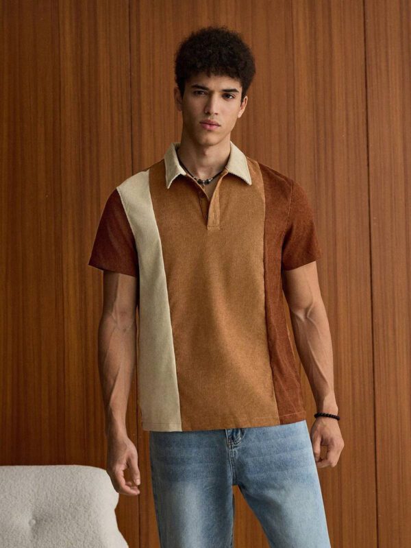 SWAVVY Polo blocs de couleurs pour homme, chemise décontractée blocs de couleurs à boutons, pour sortir, pour les amis – Image 2