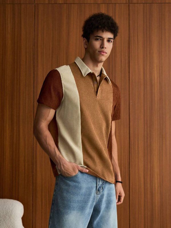 SWAVVY Polo blocs de couleurs pour homme, chemise décontractée blocs de couleurs à boutons, pour sortir, pour les amis – Image 5