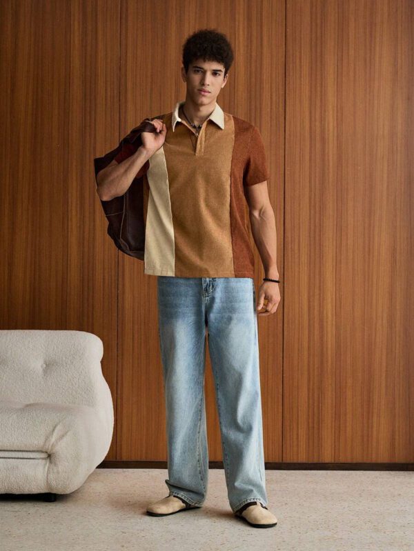 SWAVVY Polo blocs de couleurs pour homme, chemise décontractée blocs de couleurs à boutons, pour sortir, pour les amis – Image 6