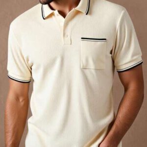 HIMLAND Polo shirt à manches courtes, col plat en tricot rayé, style décontracté pour homme