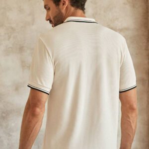 HIMLAND Polo shirt à manches courtes, col plat en tricot rayé, style décontracté pour homme