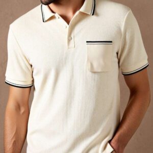 HIMLAND Polo shirt à manches courtes, col plat en tricot rayé, style décontracté pour homme
