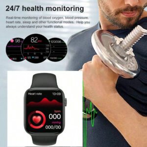 Montre Connectée Électronique Multifonctionnelle Unisexe À Écran Tactile De 1,83 Pouces Avec Bracelet En Silicone Noir, Plusieurs Modes De Sport, Appareil Photo, Notifications D'application Sociale, Suivi De Fréquence Cardiaque Et Sommeil, Connectivité, Compatible Avec Les Systèmes Android Et Ios