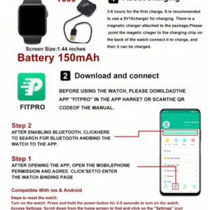 Montre Connectée Électronique Multifonctionnelle Unisexe À Écran Tactile De 1,83 Pouces Avec Bracelet En Silicone Noir, Plusieurs Modes De Sport, Appareil Photo, Notifications D'application Sociale, Suivi De Fréquence Cardiaque Et Sommeil, Connectivité, Compatible Avec Les Systèmes Android Et Ios