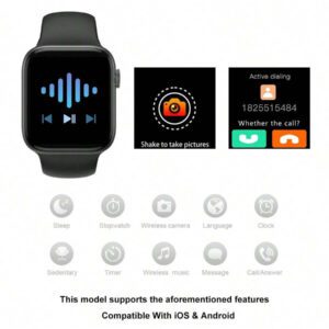 Montre Connectée Électronique Multifonctionnelle Unisexe À Écran Tactile De 1,83 Pouces Avec Bracelet En Silicone Noir, Plusieurs Modes De Sport, Appareil Photo, Notifications D'application Sociale, Suivi De Fréquence Cardiaque Et Sommeil, Connectivité, Compatible Avec Les Systèmes Android Et Ios