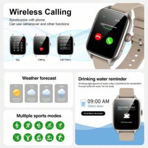 NOUVEAU Montre connectée multifonctionnelle unisexe, modes sportifs, suivi de la distance, contrôle de la musique, appareil photo à distance, appel sans fil, cadran personnalisé, rappel SMS/alarme, affichage météo, écran tactile pleine surface de 1,44", compatible avec les smartphones iOS/Android