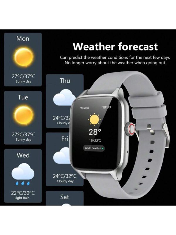 NOUVEAU Montre connectée multifonctionnelle unisexe, modes sportifs, suivi de la distance, contrôle de la musique, appareil photo à distance, appel sans fil, cadran personnalisé, rappel SMS/alarme, affichage météo, écran tactile pleine surface de 1,44", compatible avec les smartphones iOS/Android – Image 9