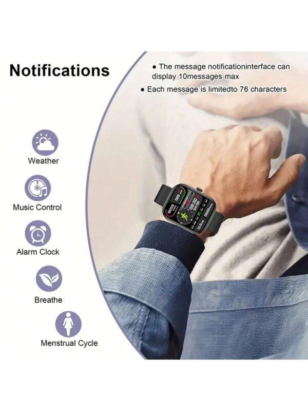 Nouvelle montre connectée Sport unisexe avec écran tactile full touch de 2,01 pouces et bracelet en silicone. Avec plus de 100 modes sport, appel sans fil, connexion sans fil à l'application, caméra à distance, musique sans fil, alarme, prévisions météorologiques, affichage TFT et batterie 180mAh. Cadeau idéal pour les hommes, les femmes, les amis, les amoureux et les parents pour les fêtes – Image 20