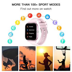 Nouvelle montre connectée de 1,83 pouces avec écran tactile complet, TFT grand écran et bracelet en silicone inclus. Plus de 100 modes sportifs, podomètre, prévisions météorologiques, appel sans fil, batterie 180mAh, notifications, caméra à distance, musique sans fil, fond d'écran personnalisable. Convient comme cadeau pour les étudiants, les personnes âgées, les amoureux, les amis