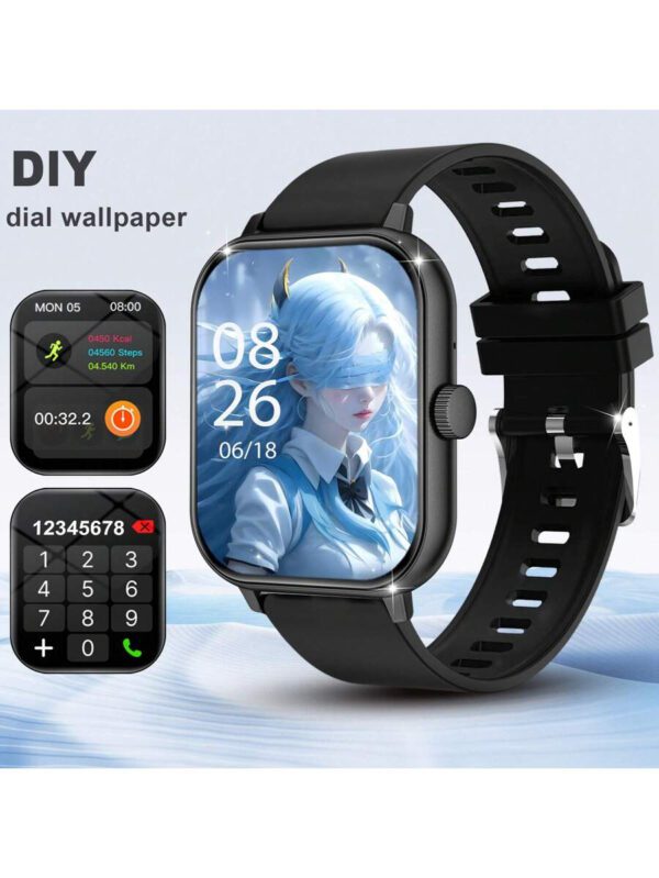 1 pièce Montre intelligente de sport en silicone unisexe, appels, comptage des pas, suivi des calories, de la distance, modes multisports, alarme, rappel d'appel et de message, écran tactile HD 2,01", compatible avec Android et iOS – Image 2