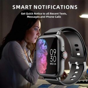 Montre connectée unisexe, réponse d'appel, rappel de message, contrôle de la musique, photographie à distance, compteur de pas, suivi des calories, modes multisports, réveil, notification d'appel et de message, 190mAh, écran tactile full screen de 1,83 pouces, compatible Android et iOS