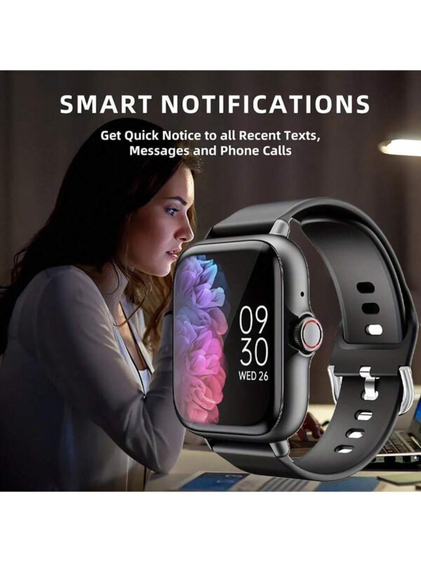 Montre connectée unisexe, réponse d'appel, rappel de message, contrôle de la musique, photographie à distance, compteur de pas, suivi des calories, modes multisports, réveil, notification d'appel et de message, 190mAh, écran tactile full screen de 1,83 pouces, compatible Android et iOS – Image 5