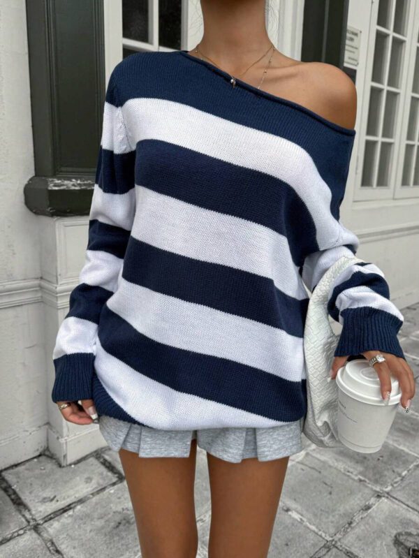 Muchica Pullover rayé ample en tricot, nouvelle arrivée pour femmes en automne – Image 6
