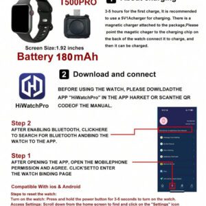 1 pièce Montre connectée multifonctionnelle avec écran tactile de 4,65 cm (1,83 pouces), bracelet en silicone, différents modes sportifs, contrôle de l'appareil photo, notifications d'applications sociales, Bluetooth, compatible Android et iOS, batterie 180 mAh, idéale pour l'école et le sport