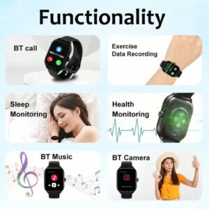 CHAONB Montre connectée Plus grand écran HD Répondre Passer un appel Aperçu des messages Modes sportifs Cadran personnalisable Météo Smartwatch pour hommes femmes 2,01 pouces Modes sportifs, suivi du sommeil, surveillance de la santé, musique BT, caméra BT, rappel de messages d'applications sociales en temps réel Surveillance cardiaque 24h, modes sportifs, musique sans fil, affichage de la météo. IA vocale, minuterie, chronomètre, alarme, calculatrice, journal des appels, répertoire, distance, retrouver l'appareil, affichage météo Garder la forme